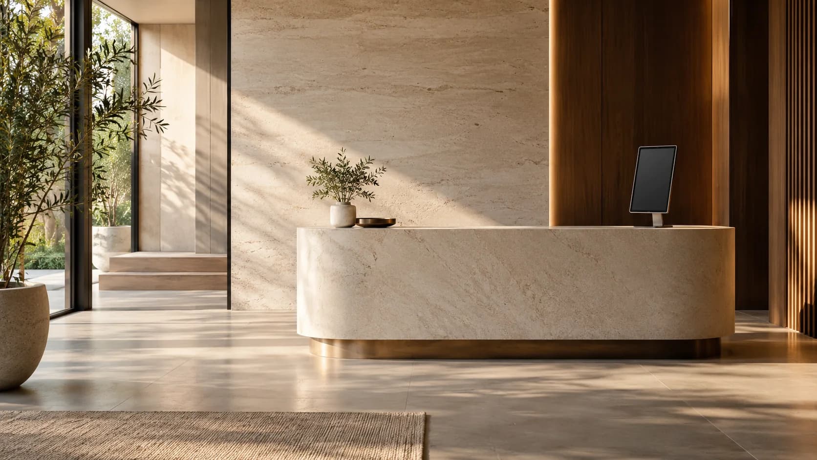 Espacio contemporáneo y neutral con un punto digital de atención